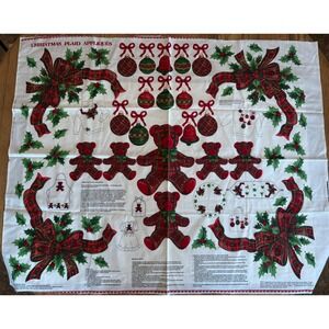 VIP Cranston Christmas Plaid Applique Fabric Panel Tartan‎ Plaid Bear Ornaments